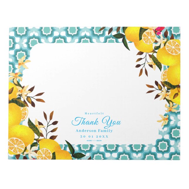 Lemon Mediterranean Tiles Blue Notepad (Front)