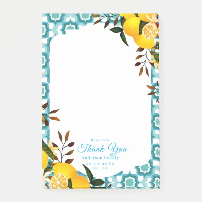 Lemon Mediterranean Tiles Blue Post-it Notes (Front)