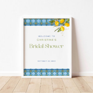 Lemon Mediterranean Tiles Bridal Shower Poster