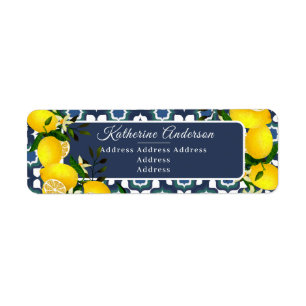 Lemon Mediterranean Tiles  Navy Blue White