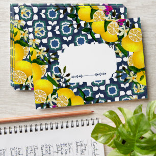 Lemon Mediterranean Tiles Navy Blue White Envelope