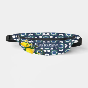 Lemon Mediterranean Tiles Navy Blue White Fanny Pack