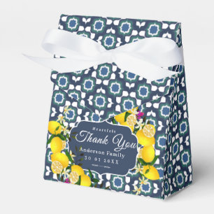 Lemon Mediterranean Tiles  Navy Blue White Favor Box