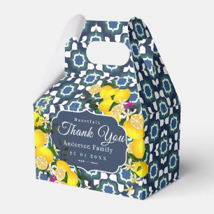 Lemon Mediterranean Tiles  Navy Blue White Favor Box