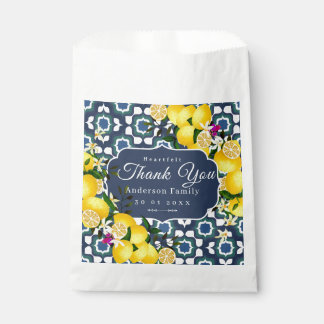 Lemon Mediterranean Tiles Navy Blue White Favour Bag