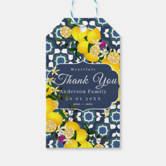 Lemon Mediterranean Tiles Navy Blue White Gift Tags