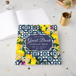 Lemon Mediterranean Tiles Navy Guest Book