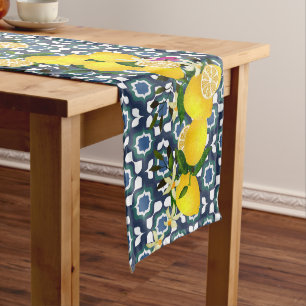 Lemon Mediterranean Tiles Navy Medium Table Runner