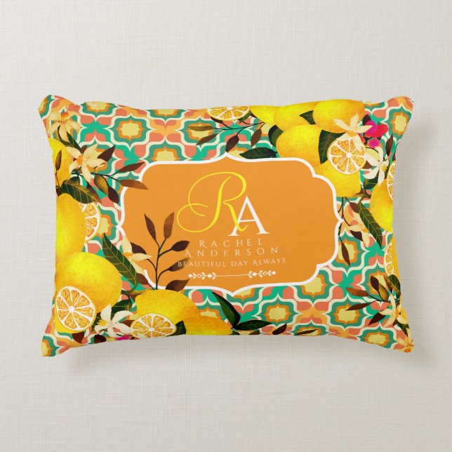 Lemon Mediterranean Tiles  Orange Accent Pillow (Front)