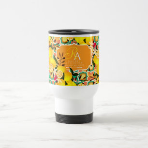 Lemon Mediterranean Tiles  Orange Green Travel Mug