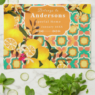 Lemon Mediterranean Tiles Orange Kitchen Towel