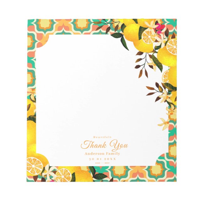 Lemon Mediterranean Tiles Orange Notepad (Front)