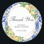 Lemon Meditteranean Birthday Bridal Baby Shower Classic Round Sticker<br><div class="desc">Matching items available in store! (c) The Happy Cat Studio</div>