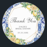 Lemon Meditteranean Birthday Bridal Baby Shower Classic Round Sticker<br><div class="desc">Matching items available in store! (c) The Happy Cat Studio</div>