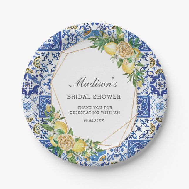 Lemon Meditteranean Birthday Bridal Baby Shower  Paper Plate (Front)