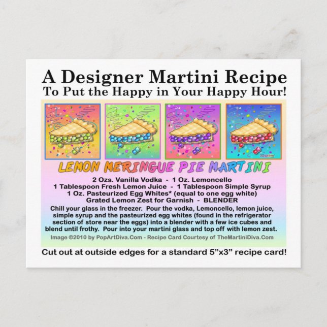 Lemon Meringue Pie Martini Recipe Card Postcard (Front)