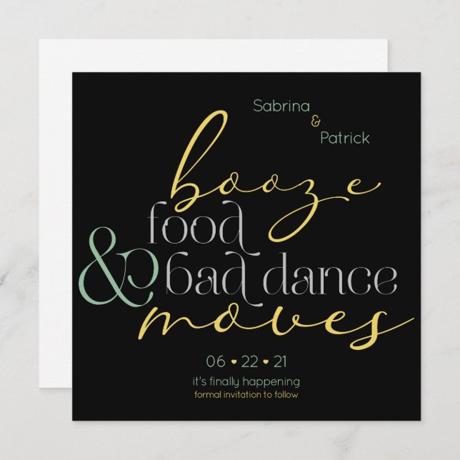 Lemon Mint Booze Food Bad Dance Moves Save theDate Invitation (Front/Back)