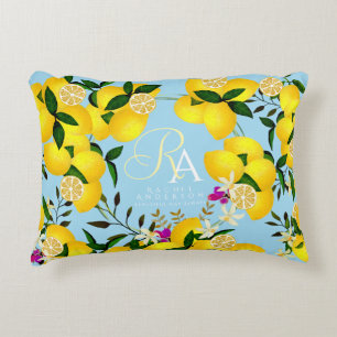 Lemon Monogram Blue Accent Pillow