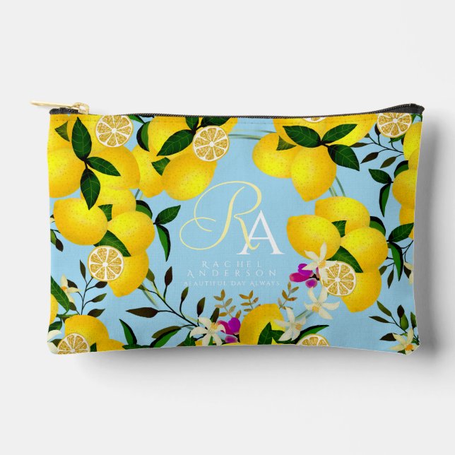 Lemon Monogram Blue Accessory Pouch (Front)