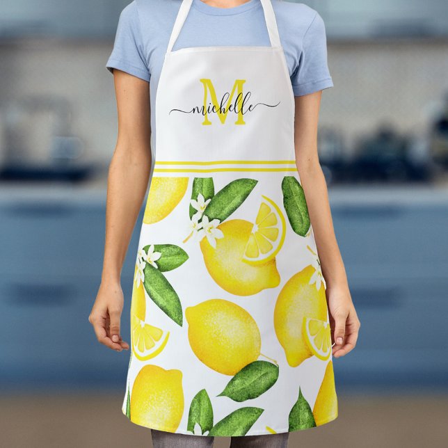 Lemon Monogram Botanical White Apron (Creator Uploaded)