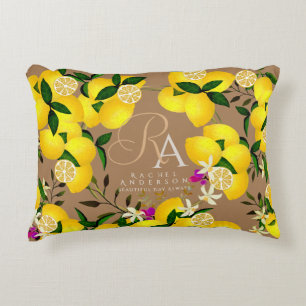Lemon Monogram Brown Accent Pillow