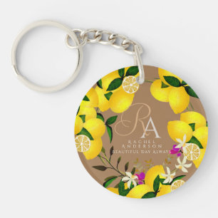 Lemon Monogram Brown  Keychain