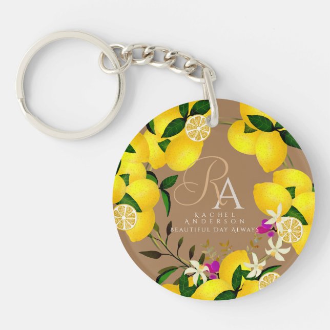 Lemon Monogram Brown  Keychain (Front)