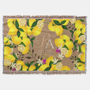 Lemon Monogram Brown Throw Blanket