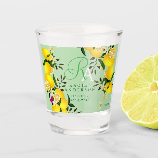 Lemon Monogram Green Shot Glass (Front)