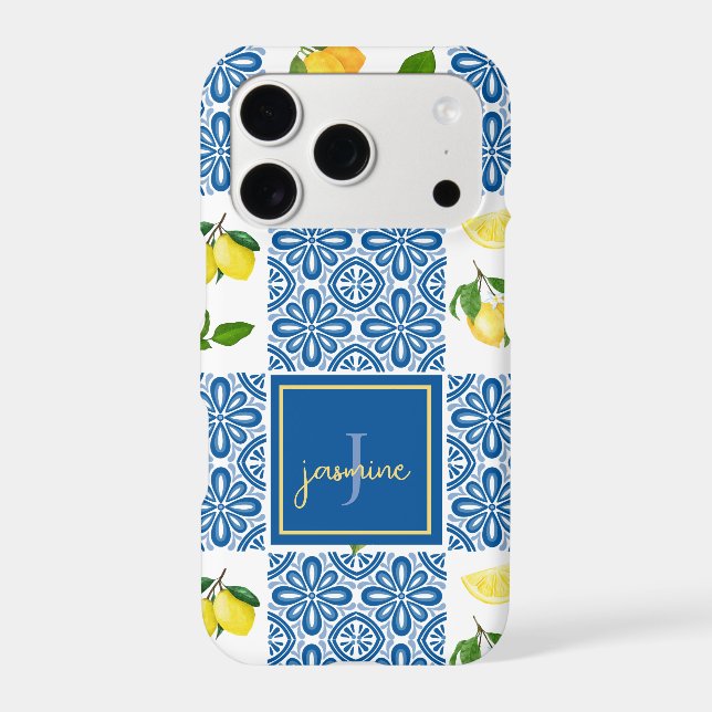 Lemon Monogram Name French Country Tile Pattern (Back)