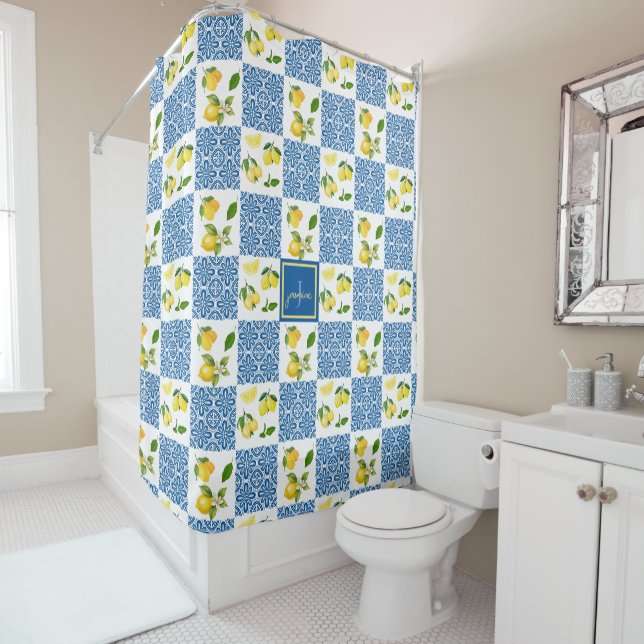 Lemon Monogram Name French Country Tile Pattern (In Situ)