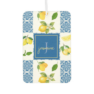 Lemon Monogram Name French Country Tile Pattern Air Freshener