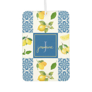 Lemon Monogram Name French Country Tile Pattern Air Freshener