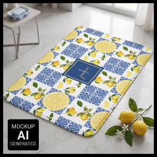 Lemon Monogram Name French Country Tile Pattern Bath Mat