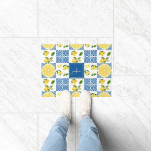 Lemon Monogram Name French Country Tile Pattern Doormat
