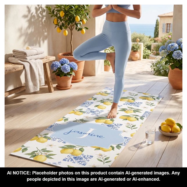 Lemon Monogram Name French Country Tile Pattern Yoga Mat (Creator Uploaded)