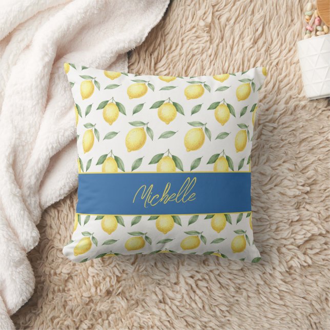 Lemon Monogram Name Pattern Throw Pillow (Blanket)