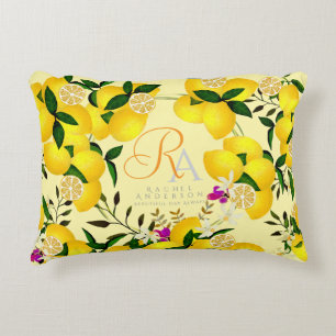 Lemon Monogram Yellow Accent Pillow
