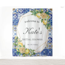 Lemon Mosaic Tiles Bridal Shower Welcome Backdrop