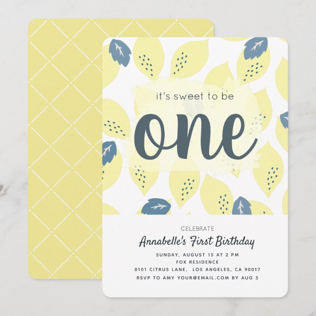 Lemon Motif 1er anniversaire fêté Invitation (Devant / Derrière)