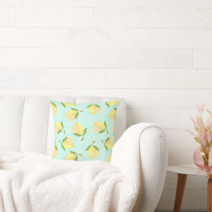 Lemon Motif  Love Blue Throw Pillow