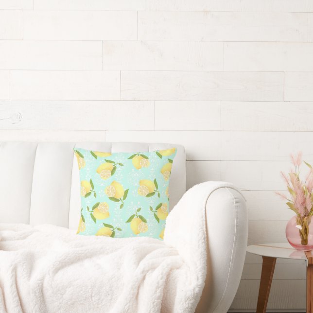 Lemon Motif  Love Blue Throw Pillow (Couch)