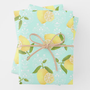 Lemon Motif Love blue Wrapping Paper Sheet