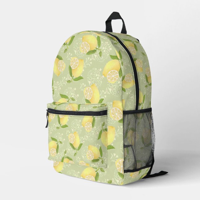 Lemon Motif  Love Green Printed Backpack (Back Corner Right)