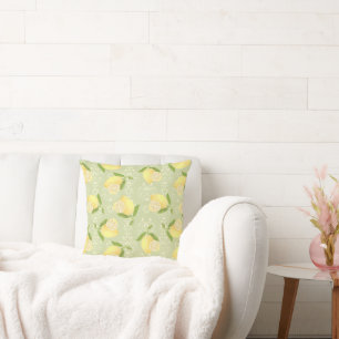 Lemon Motif Love Green Throw Pillow