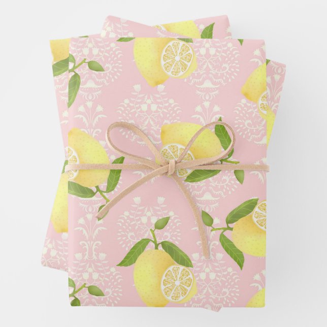 Lemon Motif  Love Peach Wrapping Paper Sheet (In situ)