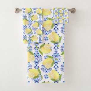 Lemon Motif Love White Bath Towel Set