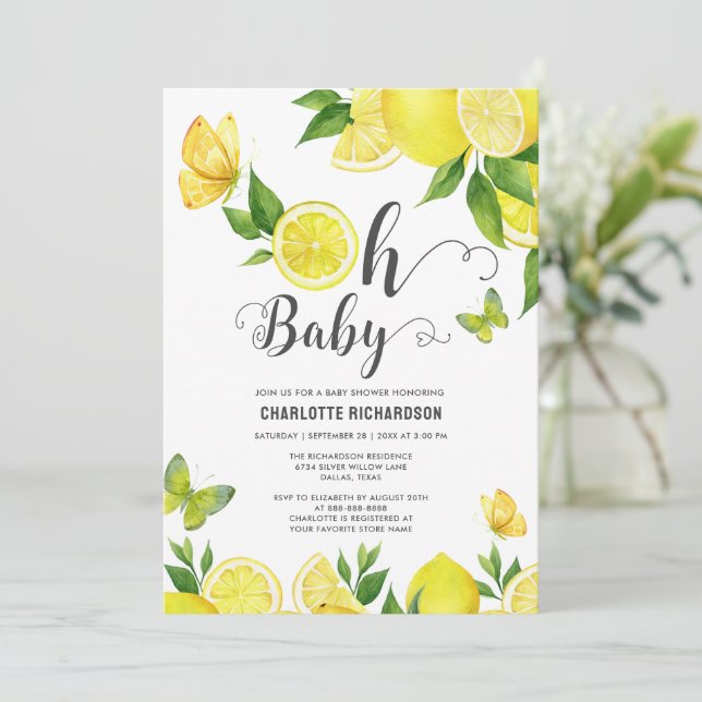 Lemon Oh Baby Citrus Baby Shower Personalized Invitation (Standing Front)
