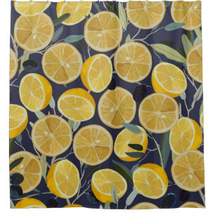 Lemon, olive branch, seamless vintage.