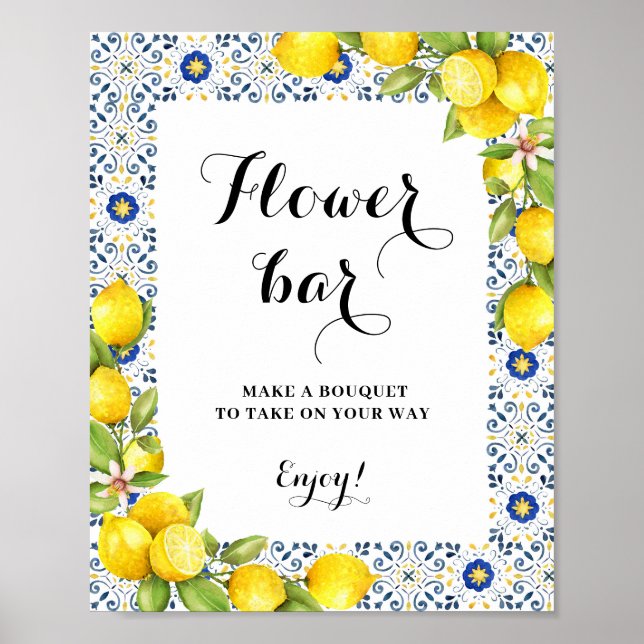 Lemon on blue tiles Flower Bar Sign (Front)